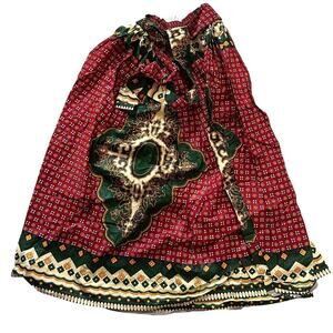 Ankara Printed Cotton Maxi Skirt One Size Red Green Pockets